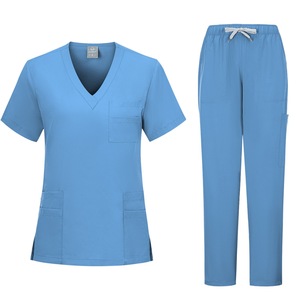 Women's <b>Scrub</b> <b>Set</b> V-Neck Short Sleeve Medical Uniform Moisture Wicking Split Design For Nurses Clinic Workwear Blue Gray Red - Product Image 5