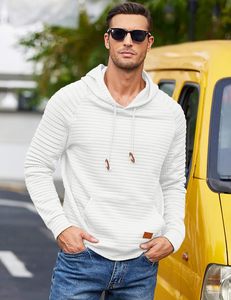 OMAIGA Sweat à capuche décontracté pour homme à manches longues avec cordon de serrage, tricot gaufré, poche kangourou, séchage rapide, 330g, 97% polyester, 3% élasthanne - Product Image 2