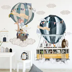 Elephant Wall Stickers Pink Moon Hot Air Balloon Grey Stars Wall Decal sticker for Nursery Kids Room Living Room