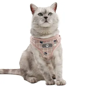 Harnais à carreaux pour chien et chat, nouveau modèle, accessoires en maille réfléchissante, tenue de confort, doux, pour animal de compagnie