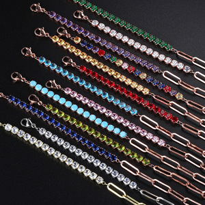 Wholesale <b>Rainbow</b>-Gold Rose Gold Paperclip Chain Bracelets Multi-Color Gem Links Stackable Party Glam for Daily Styling Zircon - Product Image 5