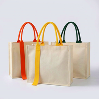 Sac fourre-tout en coton minimaliste 3D, poignée contrastante multicolore, double option de style, grande capacité, logo personnalisable, pour le shopping