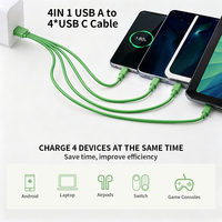 Cable de Carga USB-A a 4 USB C, 4 en 1, Cable Divisor de Alimentación Multipuerto para Estación de Carga, Escuela, Oficina, Restaurante