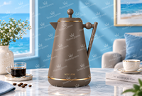 Carafe isotherme en verre de 1,0 L avec revêtement en PP de qualité alimentaire, poignée en bois, maintient au chaud 10h et au froid 24h