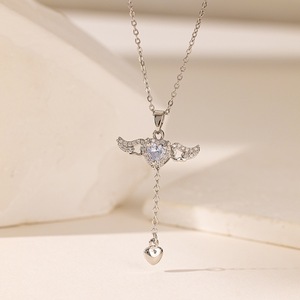 Natuna Trendy Pink Heart collana collana con ali d'angelo collare Para Mujer collana con angelo argento S925 <span class=keywords><strong>gioielli</strong></span> in argento per le donne - Product Image 4