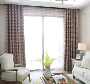 Yeni tasarım yüksek kaliteli geometri desen perde oturma odası pencere perde dekorasyonu Cortinas
