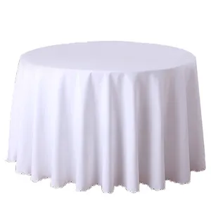 2024 vente en gros nappe ronde blanc 120 pouces mariage Polyester Banquet nappe couverture pour hôtel