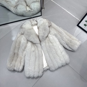 Rx furs נשים הלבשה בחורף יוקרה מלא מלא גדול להפוך את המעיל צווארון נשים ישר ארוך ישר טבעי פרווה שועל פרווה שועל