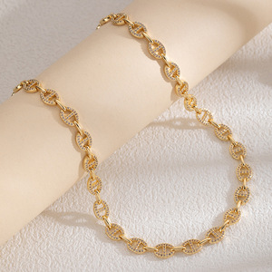 Gold Necklace Set Hollow Link <b>Chain</b> Zircon Jewelry For Anniversary Fashion Jewelry Sets - Product Image 3