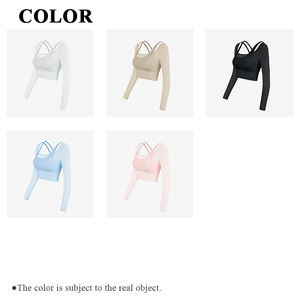 Da <span class=keywords><strong>donna</strong></span> 2 in 1 per il Fitness indossa camicie attillate a coppetta fisse in Mesh traspirante con reggiseno sportivo a <span class=keywords><strong>manica</strong></span> <span class=keywords><strong>lunga</strong></span> da <span class=keywords><strong>donna</strong></span> - Product Image 3