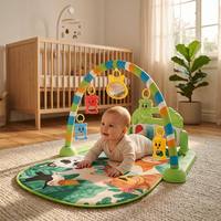 Tapis d'éveil musical pour bébé avec piano interactif, centre d'activités, tapis de jeu animaux de la jungle pour nouveau-né et nourrisson avec jouets suspendus et miroir