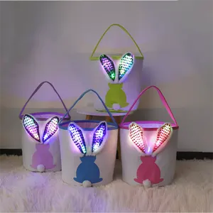 New Design Cute Easter Egg Tote Basket Easter Bunny Baskets with Lights for Kids Gifts