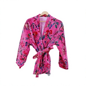 Pink Floral Printed Velvet Eco-Friendly Jacket Women's O-Neck Spring Wear Regular Length Full Sleeve - Product Image 1