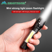Zoom télescopique Mini lampe de poche LED rechargeable par USB avec lumière latérale COB Lumières fortes