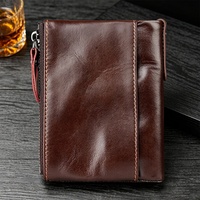 Dompet Pria Lipat Ganda Kulit Asli dengan Kantong Koin, Banyak Slot Kartu, dan Kantong Resleting untuk Uang Receh
