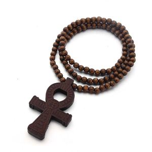 Mecrt Wooden Beads Rosary Necklace 8mm Wood Beaded Necklace <b>Chain</b> Wood <b>Cross</b> Pendant Necklace for Men Christian <b>Cross</b> Jewelry - Product Image 6