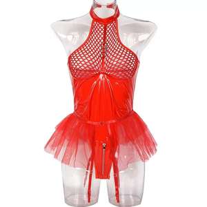 Combinaison Tutu à Bretelles en Dentelle Sexy, Spandex/Nylon, Maille, avec Jarretelles Détachables, Contrôle Moyen, Respirante - Product Image 5