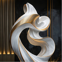 Sculpture florale paysagère moderne en acier inoxydable, figurine abstraite d'extérieur avec fonction aquatique, pour l'immobilier, en métal effet miroir