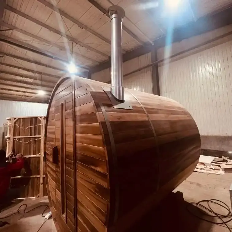 Sauna barril de madeira tradicional de cedro Sauna a lenha para casa com 6 pessoas