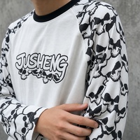 T-shirt à manches longues personnalisé Streetwear Colorblock avec imprimé tête de mort numérique, coupe oversize et courte pour hommes – Vente en gros