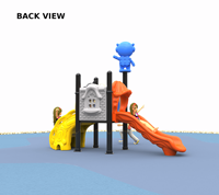 Équipement de jeu extérieur pour jeunes enfants : Toboggan ondulé orange à thème dessin animé, avec décoration goutte d'eau et toboggan courbé en forme de feuille, pour petit jardin