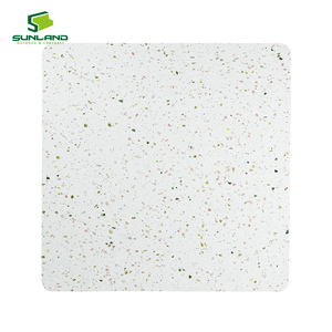 Piano Tavolo Curvo Quadrato in Terrazzo Contemporaneo per Interni, Senza Bordo, con Base in Compensato, per Ristoranti, Caffè e Hotel - Product Image 1
