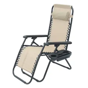 Kursi lipat dan tempat tidur tunggal untuk furnitur luar ruangan penggunaan umum kursi pantai lipat dengan pegangan kursi panjang