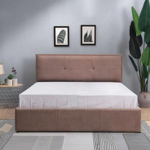 Lit rembourré moderne en gros, personnalisable, mobilier de chambre doux et imperméable, double, avec cadre en bois, tête de lit et rangement - Product Image 2