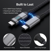 SChitec 100W Typ-C zu Typ-C Nylon-Umflochtenes USB-Kabel mit LED-Anzeige Aluminiumlegierung-Anschlusskabel für Laptop und Smartphone