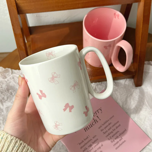 <b>Large</b> Capacity Vintage Butterfly Porcelain Ceramic <b>Mug</b> White Pink Food Safe Dishwasher Safe Reusable Business Gifts Customizable - Product Image 3