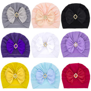 Enfants couleur unie grand arc strass pull chapeau bébé anniversaire décorer <span class=keywords><strong>pneu</strong></span> chapeau enfants couleur vive Turban casquette - Product Image 2
