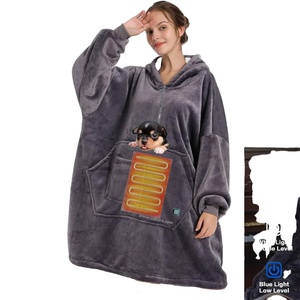 Manta térmica usable USB personalizada Sudadera con capucha de fábrica eléctrica de gran tamaño con Sherpa Fleece franela usable sudadera Manta - Product Image 1