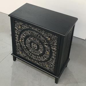 ארון עץ מודרני שלוש מגירות עם פורניר אפר ברהיטים שחור מסוגנן למגורים וחדר אוכל - Product Image 5