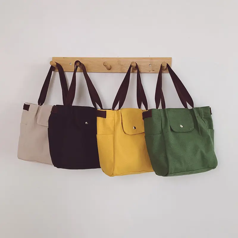 Solid Color Canvas Tote Shoulder Bags 2021 Bamboos Fiber Reusable Shopping Bag For Women