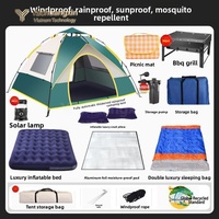 Carpa Domo para las 4 Estaciones, Refugio Familiar para Acampar con Parrilla para Asar, Cama Inflable, Saco de Dormir, Tapete de Picnic, Kit de Viaje para Exteriores