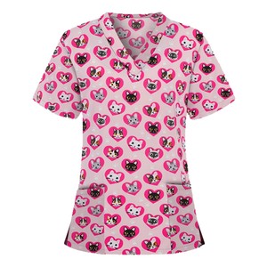 Haut d'uniforme médical respirant pour femme, en tissu tissé imprimé floral, en spandex, pour infirmière, haut de blouse médicale, uniforme médical - Product Image 4