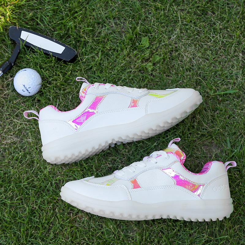 Pgm Women Waterproof Microfibre Quick Lacing Golf Shoes With Non-slip Spikes