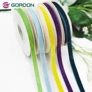 Gordon Ribbons 10MM Nylon Decorative Custom Glitter Velvet Spool Ribbon For DIY Pre Tie Bow