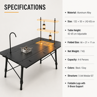 Table de camping pliable en alliage d'aluminium avec lumière, table d'extérieur portable et pliable pour la randonnée, le pique-nique, le barbecue