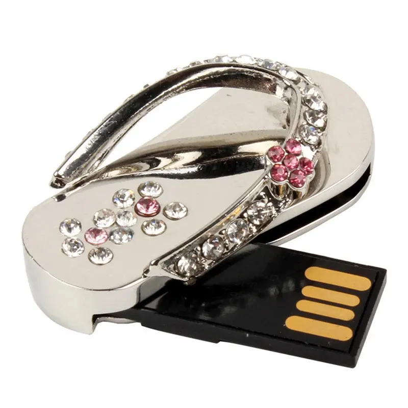 Logam kustom perhiasan kristal berlian sepatu USB flash stik memori sandal Thumb drive untuk reseller online