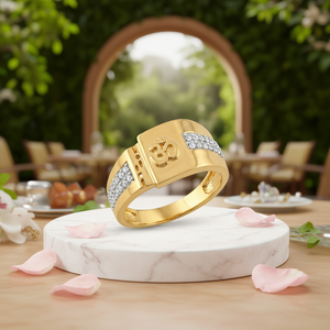 <b>Mens</b> Golden Oak <b>18K</b> <b>Gold</b> Om Hinduism Cocktail <b>Ring</b> Diamond Pave Setting Religious Statement Jewelry for Everyday Wear - Product Image 3