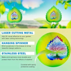 Tourniquets à vent en métal pour jardin, Ornement 3D en métal découpé au laser, Art cinétique coloré à triple mouvement, Motif Colibri - Product Image 3