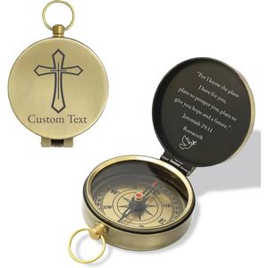 Boussole portable ALFA NAUTICAL en laiton de 2 pouces avec anneau de suspension, guide de bousonnement pour la randonnée en extérieur, cadeau pour hommes, garçons d'honneur, fils, remise de diplôme - Product Image 1
