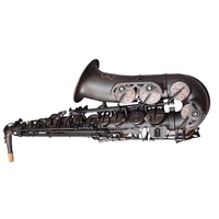 Saxofón Alto HUAYUN de Latón Liso con Botones Negros Perla, Negro Carbón, Ajustable y Estable, Instrumento de Viento Modelo Alto