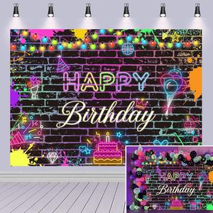 Fondo <span class=keywords><strong>de</strong></span> Neón para Banner <span class=keywords><strong>de</strong></span> <span class=keywords><strong>Feliz</strong></span> <span class=keywords><strong>Cumpleaños</strong></span>, Decoración para Baby Shower, Globos Coloridos, Luces, Banner <span class=keywords><strong>de</strong></span> Pared <span class=keywords><strong>de</strong></span> Ladrillo para Recién Nacidos - Product Image 2