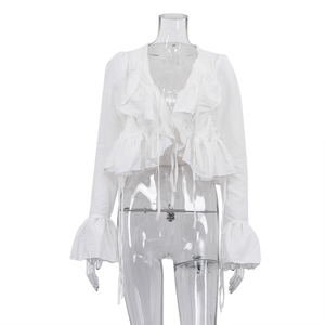 <span class=keywords><strong>Top</strong></span> e Camicette da Donna Bianche Casual con Volant e <span class=keywords><strong>Maniche</strong></span> <span class=keywords><strong>Lunghe</strong></span> Svasate con Lacci, Abbigliamento Estivo Donna 2026, <span class=keywords><strong>Crop</strong></span> <span class=keywords><strong>Top</strong></span> Donna - Product Image 4