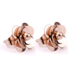 Fashion Flower <b>Stud</b> <b>Earrings</b> Rose Gold 10mm Stainless Steel Elegant <b>Earrings</b> For Women - Product Image 2