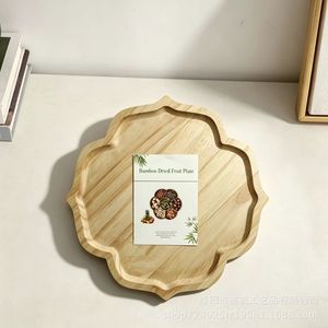Bamboo Dried Fruit Plate 4 Compartment Serving <b>Tray</b> For Snacks Nuts Coffee <b>Tea</b> Hotel Use - Product Image 2