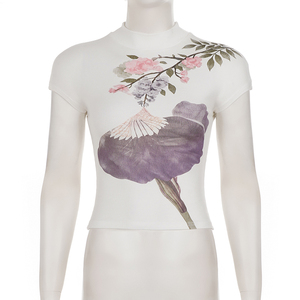 เสื้อแฟชั่นใหม่ลายดอกวินเทจ คอตั้ง แขนสั้น ทรงเข้ารูป สวยหรู สไตล์สาวฮอต เสื้อพื้นฐาน - Product Image 6