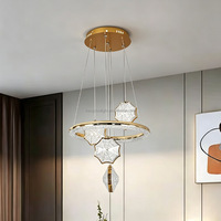 Lustre LED multicouche en fer chromé de style nordique, luminaire suspendu à abat-jour rond long pour salon, éclairage de luxe